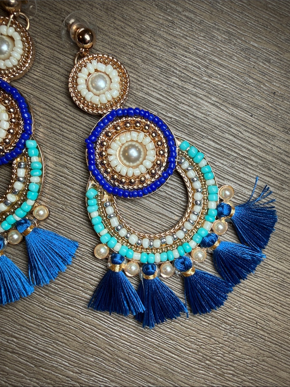Blanco Limon Blue and Turquoise Beaded Statement Earrings One Size - Picture 3 of 7
